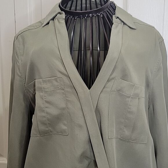 ANTHROPOLOGIE Olive Green Wrap Blouse Size 2 - Picture 2 of 7